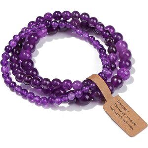3PCS Amethyst Healing Crystal Natural Stone Beaded Stretch Bracelet for Women